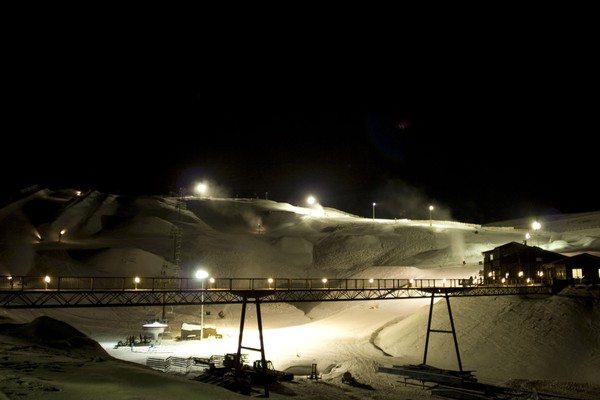 Snow Park NZ alight for the first of the night sessions, last night.