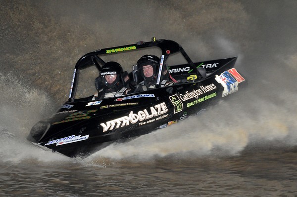 Palmerston North's Richard Burt and navigator Roger Maunder had a lucky rise from the ashes of a fire during the night racing at Wanganui to set fastest overall time for the fifth round of the Jetpro Jetsprint championship series on Saturday night