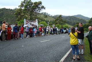 Residents of Russell protesting the actions of the Far North District Council.