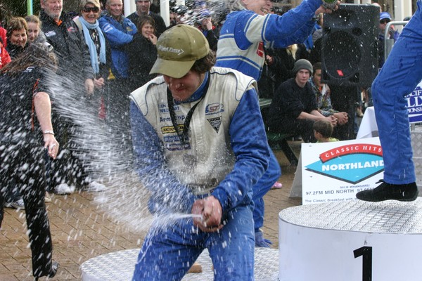 Ben Jagger celebrates his second successive win at the Rally of Whangarei 