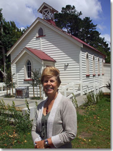 Councillor Judy Lawley outside the newly restored St Michael's Church. 