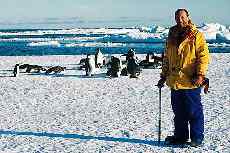 Associate Professor John Cockrem at the emperor penguin colony at Cape Washington in Antarctica in 2004.