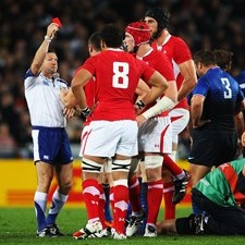 The moment Wales' hopes of a first RWC Final were dealt a massive blow as captain Sam Warburton is sent off against France