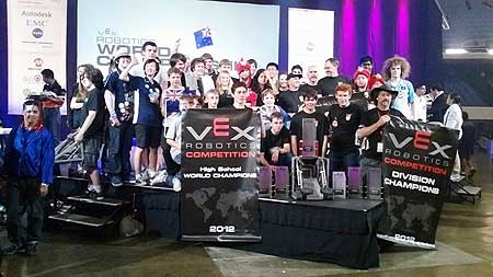  New Zealand high school robotics teams after winning the VEX Robotics World Championships in Los Angeles this week.