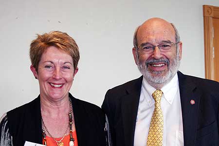 Dr Pamela von Hurst and Professor Sir Peter Gluckman at the Preventing Childhood Obesity Symposium held at Massey University.