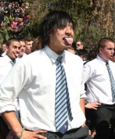 Students from Nelson College performed a haka before the historic re-enactment. 