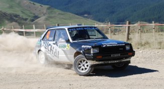 Tony and his crowd pleasing starlet in action at the recent Hawkes Bay Rally.
