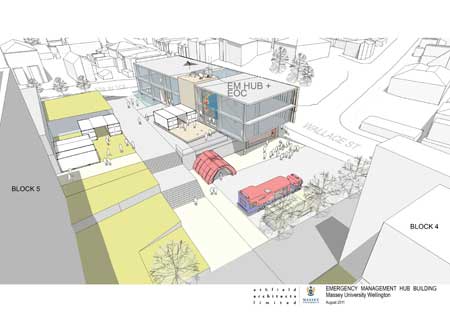 An artist's impression from Athfield Architects of the proposed building that would host an emergency management hub on Massey's Wellington campus.