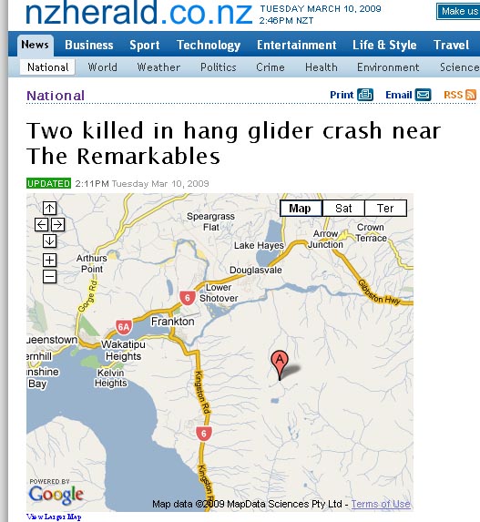 Location of crash on NZ Herald
