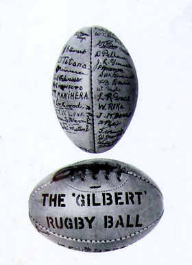 'The Gilbert Rugby Ball' in W.T. Parata's album of the Maori Rugby Football Team Tour Overseas in 1926-1927, MS-1262