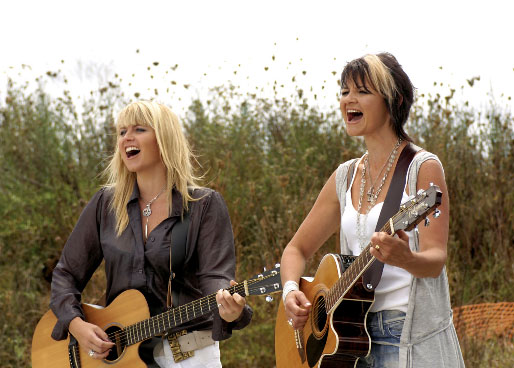 Shelley Hirini (left) and Lisa Nimmo on set during shooting of their new video. 