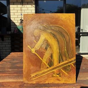 'Men working on the railway line' by Nardus van de Ven, oils on board, (collection of the Aarts family) 