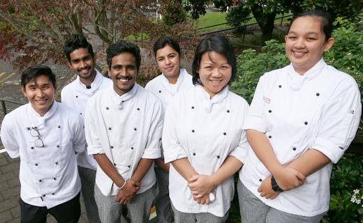 Some of the former FutureCOL students who are continuing their Culinary Arts studies at Toi Ohomai's Rotorua campus. From left: Kyrel Magnaye, Laziru Gamage, Kaween Nadeera, Amandeep Kaur, Sharon Hua and Ajay Chand.