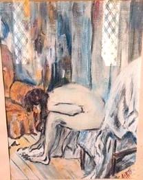 'Woman drying feet', acrylics on canvas (inspiration - Degas), by Leon Aarts (sold)