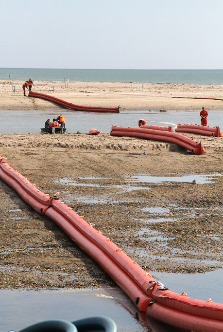 Booms deployed at Maketu Estuary.