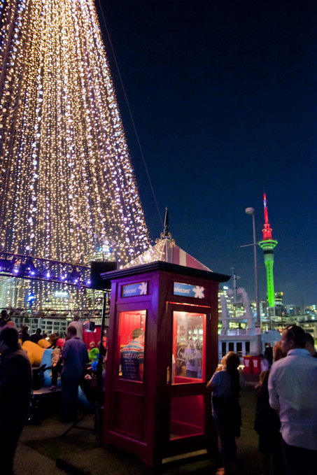 The Santaline phone booths at the base of the tree.