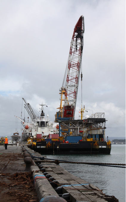 The crane barge Smit Borneo docked at the Port of Tauranga.