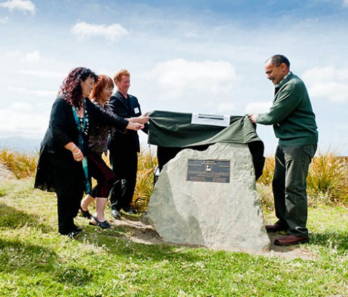 Governor-General Sir Jerry Matepare (right) unveils the Island Bay section of Te Araroa.