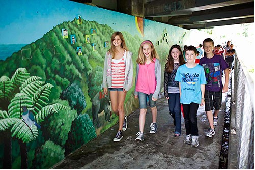 Khandallah pupils walk through the Boxhill underpass.