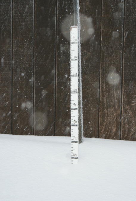The base area snow gauge at Mt Hutt tells the story &#8211; 65cm and counting.