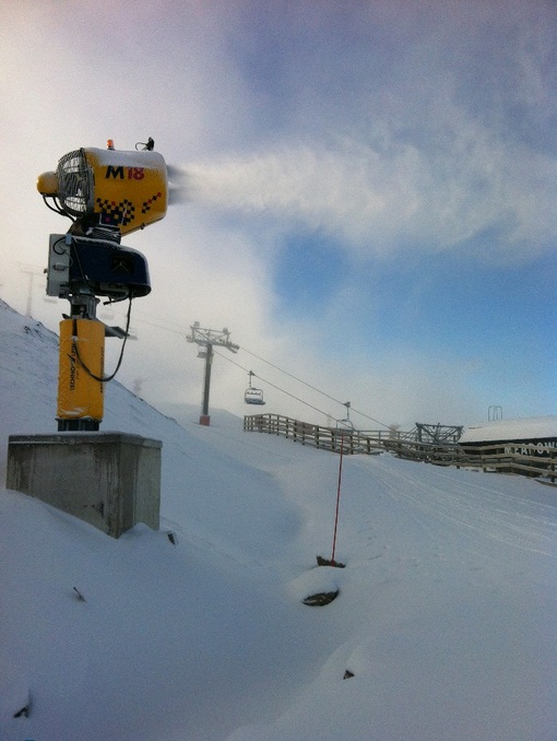 Snow gun blasting at Coronet Peak today.