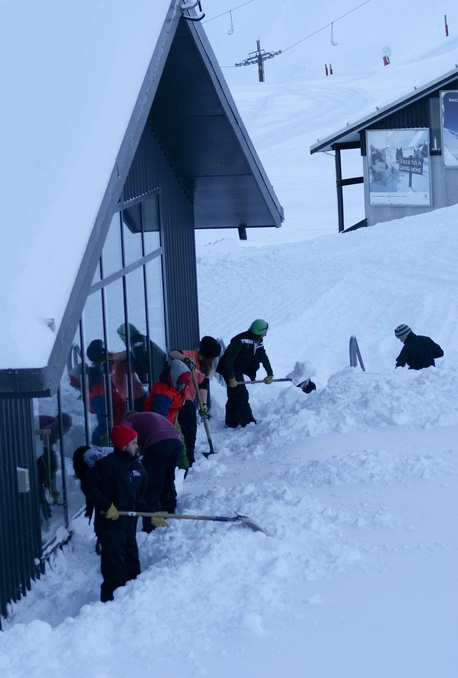 Mt Hutt team digging out the base building in preparation for opening day 2012