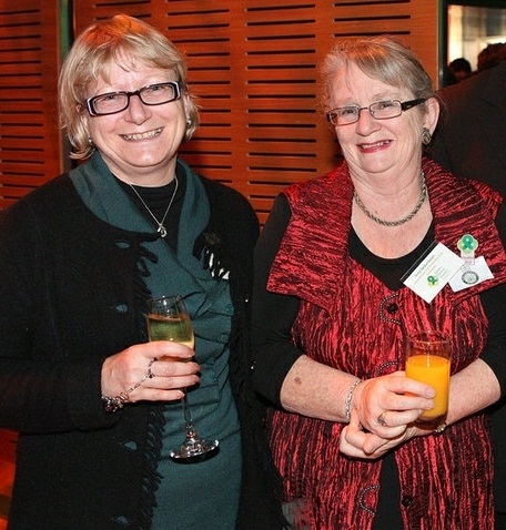 Queenstown Top 10 Holiday Park Creeksyde owner Erna Spijkerbosch (R) with nominee Marion Metz at the Green Ribbon Awards in Wellington.