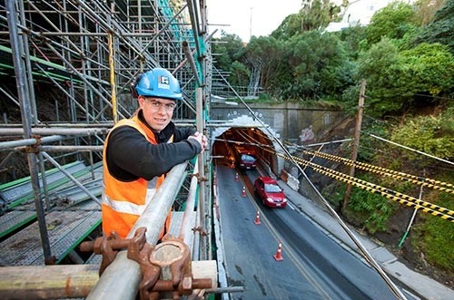 New retaining wall on Glenmore Street, at the entrance to Karori Tunnel 