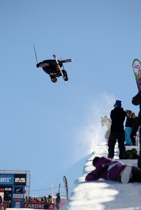 Torin Yater-Wallace gaining big air in Cardrona's superpipe at the FIS Freestyle Ski World Cup.