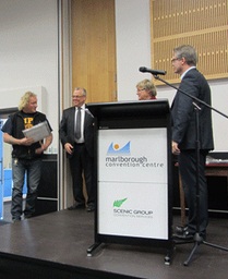 Pernod Ricard's Mark Wills receives the award for the most pro-active employee from Mayor Alistair Sowman and Chamber of Commerce general manager Brian Dawson.