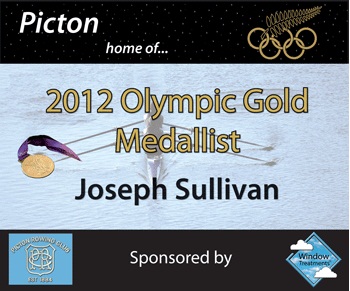 The new road sign welcoming people to Picton, the home of Olympic rower Joseph Sullivan.