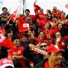 Fans in Northland sporting red to show their support for Tonga