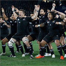 The All Blacks perform a haka before their opening Pool A match with Tonga