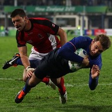 Vincent Clerc goes over for one of his three tries