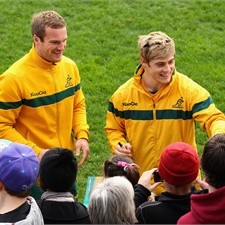 Wallaby James O'Connor (R) was a hit with the girls in Wellington