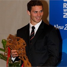 George North with the Wales team's symbolic love spoon
