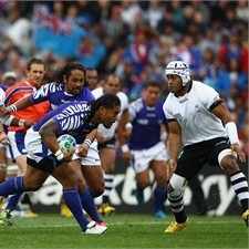 Samoa's 121kg wing Alesana Tuilagi on the charge against Fiji