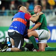 Rory Best gets treatment during Ireland's defeat of Italy