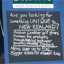 A sign advertising products made from the not-so-unique possum