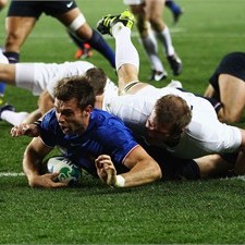 Vincent Clerc goes over to score France's first try