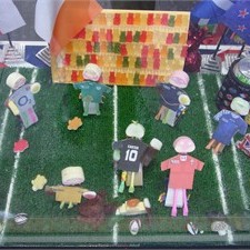 Rugby players made from sweets on display in an Auckland shop