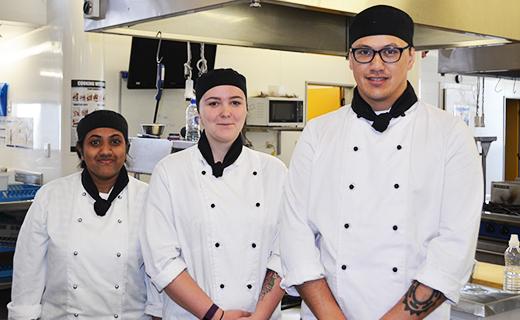 Pooja Chand, Crystal Rutherford and Jeremy Moses are culinary students at Toi Ohomai Institute of Technology