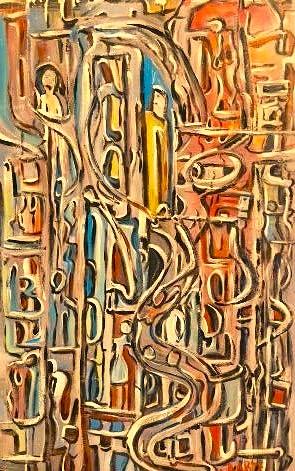 Slide, by Leon Aarts Acrylics on board (for sale)