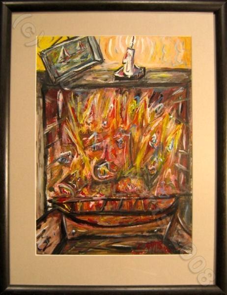 'The Fireplace in Hanmer', acrylics on canvas, by Leon Aarts (sold)