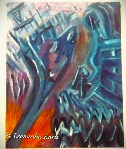 '444 (thoughts of Denver Airport Murals and Pink Floyd, The Wall)', acrylics on canvas by Leon Aarts