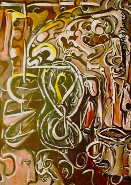 'Illusion 108' by Leon Aarts, acrylics on board.The Meaning of "Illusion/Delusion": Buddhist philosophy identifies 108 earthly desires, lies, and delusions of the mind (like greed, anger, and ignorance) that keep humans locked in a cycle of suffering.