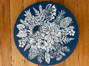 Anna Tang, 'Blue Flowers' (wood carving, 400mm round) 