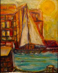 'Sailing Boat' in pastels, by Leon Aarts