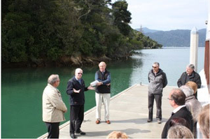 From left, Mayor Alistair Sowman, HEB Construction founder and major donor Bruce Pulman, John Stace, Mistletoe Bay Trust vice patron and Simon Heath, Trust chairman.