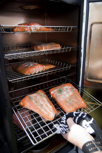 Bradley Smokers smoke fresh salmon fillets for visitors to the show to sample.